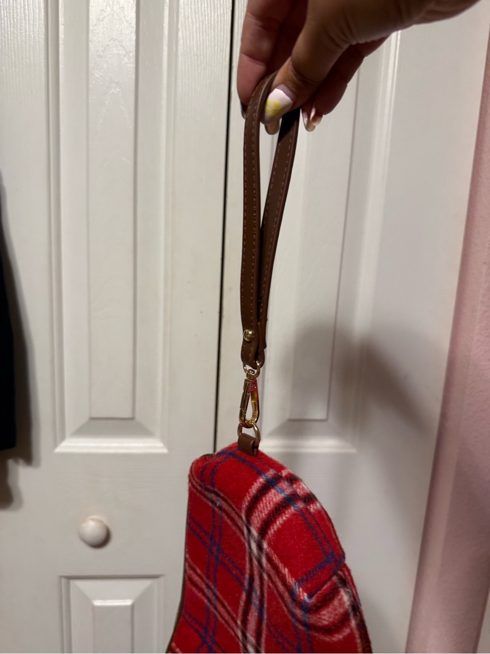Plaid Red Tote Bag with Brown Trim - Women Bags and matching mini bag - Picture 9 of 11